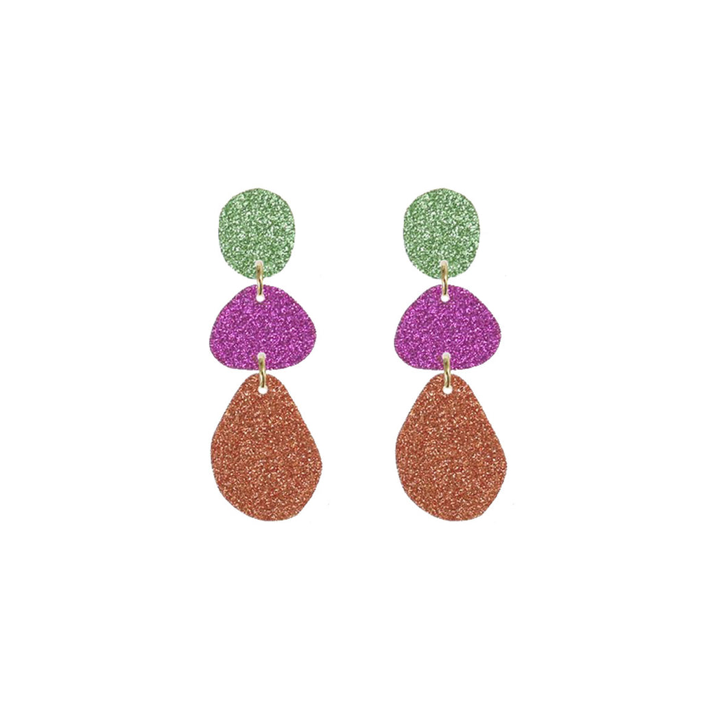 Triple Glitter Drop Earrings Multi