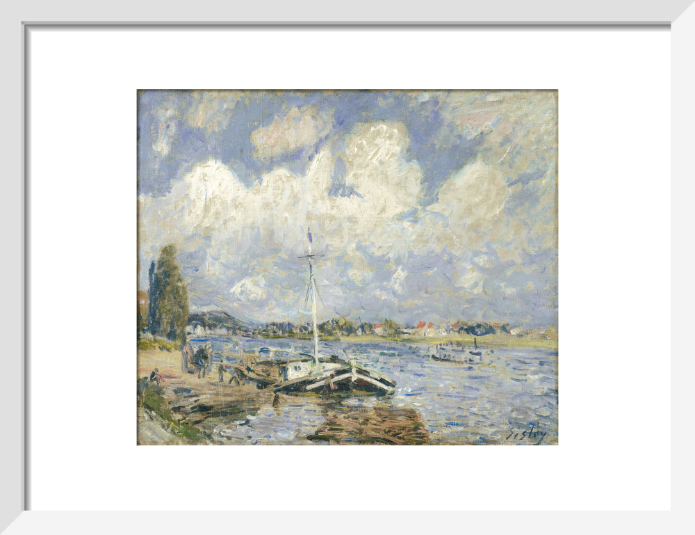 Alfred Sisley, Boats on the Seine, Framed, White, Small